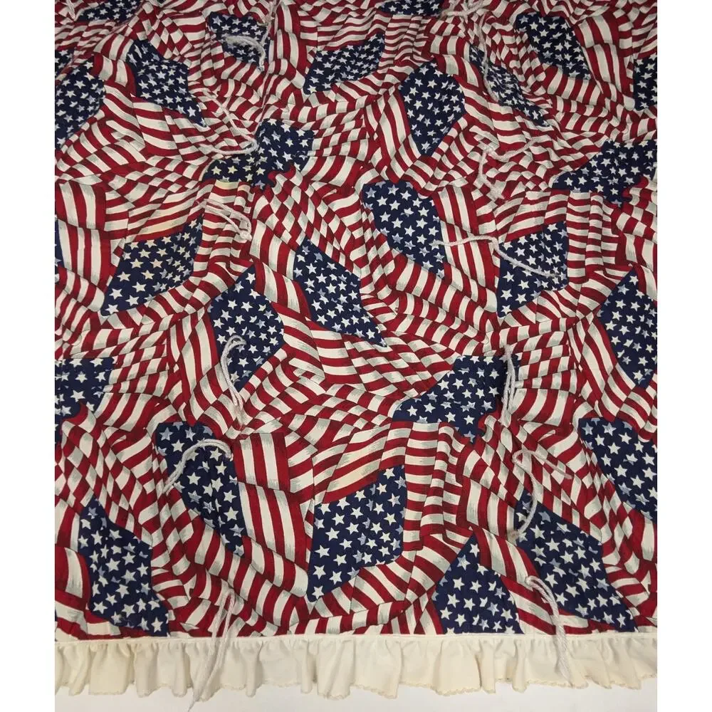Vtg Handmade 2 Sided Patriotic Americana US Flag Solar System Blanket 44